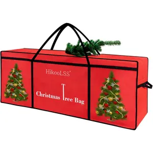 Christmas Tree Storage Bag 12 Ft Tall Tree Container/Holder Heavy Duty Oxford Dual Mesh Pockets,Moistureproof,Extra Large Christmas Tree Box for Big Xmas Tree Wide Opening Red(65X23X27in)