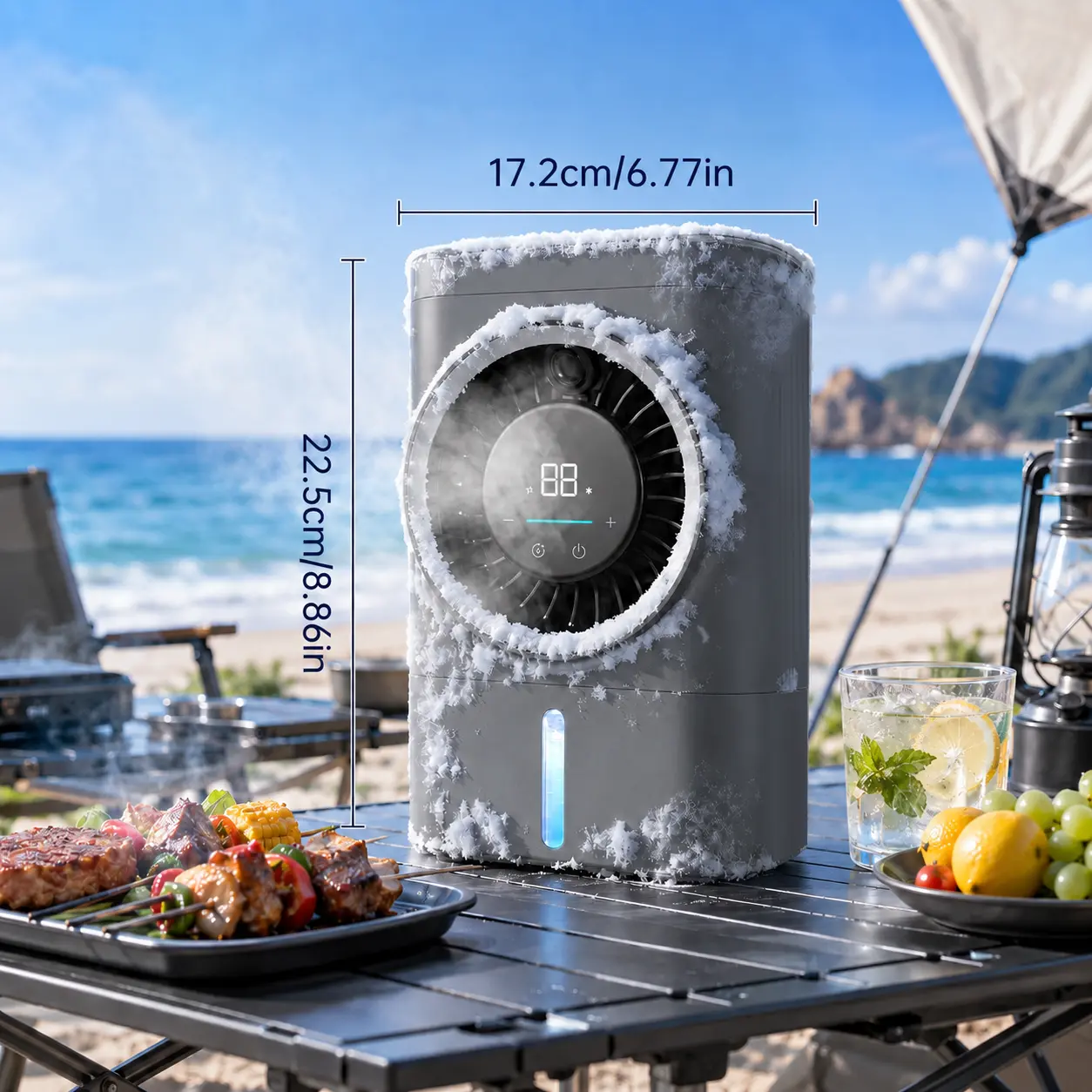 Portable Ice Mist Rechargeable  Fan | Semiconductor Chip | Touch Control Adjustment, Adjustable Ice Mist Size | Extra Large Water Tank | Suitable for Kitchen, Outdoor, and RV Use | 4000mAh High-Performance Battery
