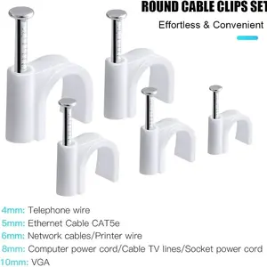 100 Pcs Cable Clips with Steel Nails, Ethernet Wall Mount Clips, Coaxial Cable Clamps, Rg6 Rg59 Cat6 Rj45 Wire Clips