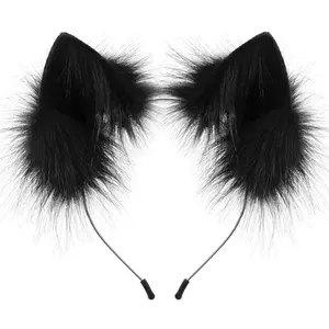 HAOAN Handmade Faux Fur Animal Cat Ears Headband Furry Fox Wolf Hairhoop Headwear Costume Accessory