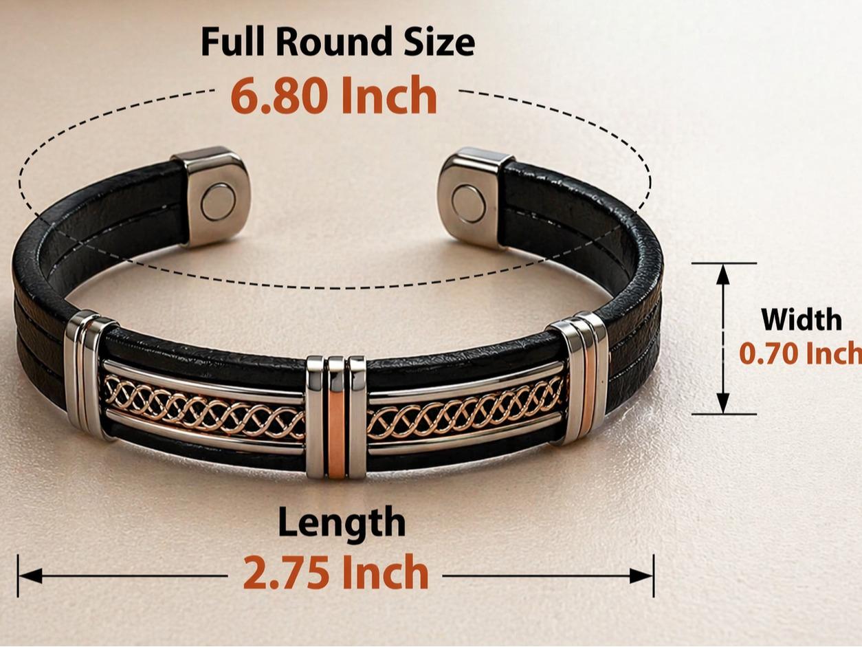 Elegant Twisted Copper Cuff Bracelet – Adjustable Open Bangle for Men & Women | Copper bracelet covered with artificial leather with silver detailing