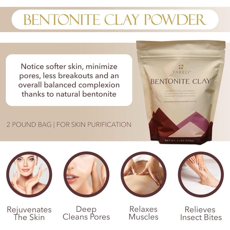 Bentonite Clay Powder Facial Mask & Detox Bath, Also Known as Indian Healing Clay for Deep Pore Cleansing, 2lb (32oz) Skincare Skin Repair