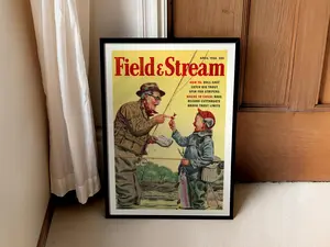 Vintage Fisherman Print, Hunting Sportsman Wildlife Conservation Artwork poster, Rustic Outdoorsy Cabin Wall Art, Gift for Dad Men Hunter, Home Office Decor