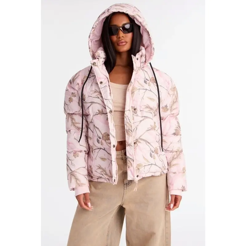 Ski Views Tree Camo Puffer Jacket - Pink/combo M