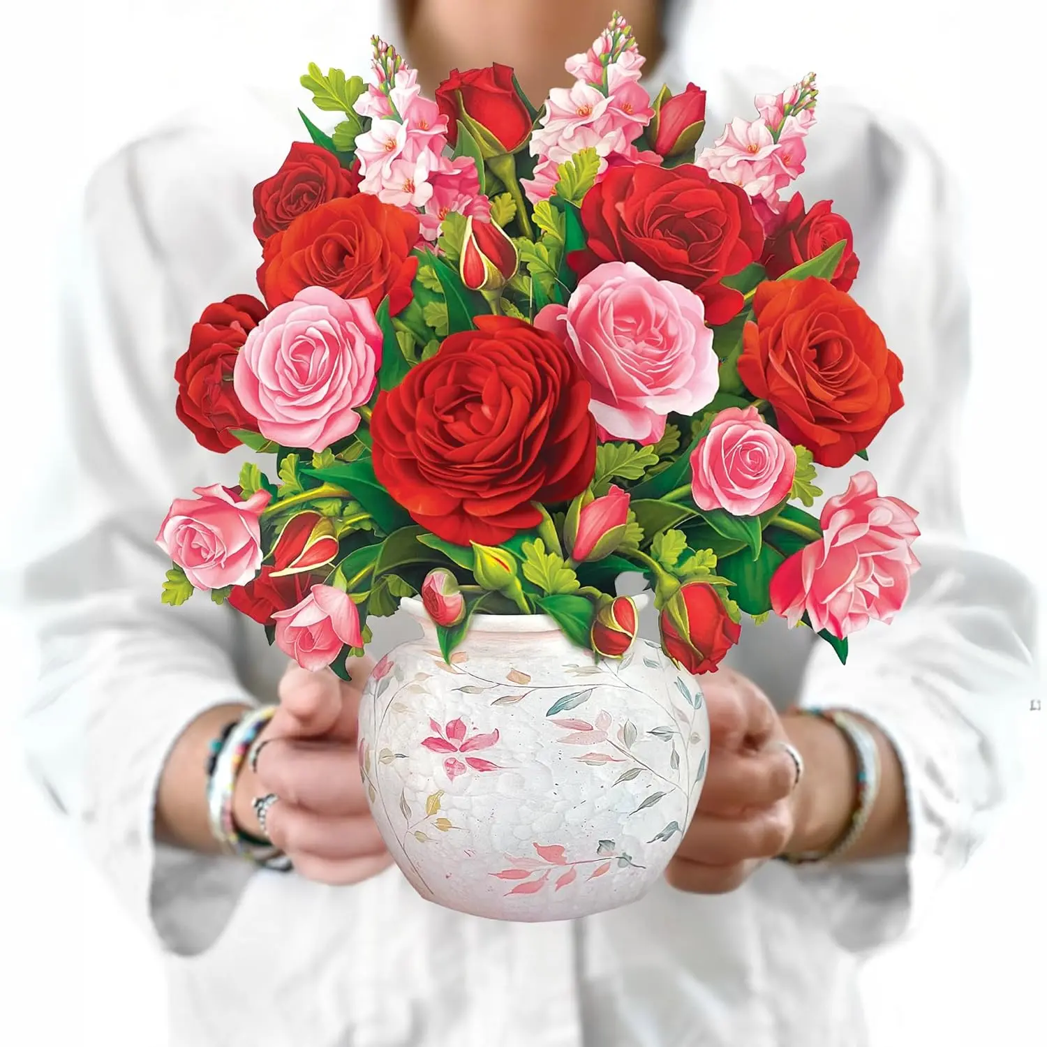 Freshcut Paper Pop Up Cards, Blooming Roses, 12 Inch Life Sized Forever Flower Bouquet 3D Popup Greeting Card, Anniversary Cards, Valentine's Day Card, Blank Notecard & Envelope