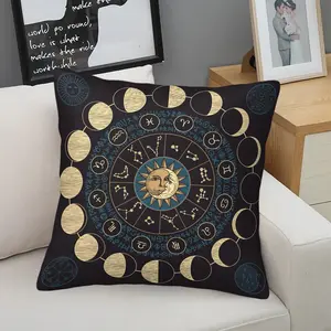 Occult Celestial Sun Moon Zodiac Throw Pillow with Core, Witchy Mystical Astrology Cushion, Dark Gothic Accent Pillow for Bedroom Living Room Decor, Great Aesthetic Home Gift