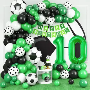 10th Soccer Birthday Balloon Arch Kit – Green Number 10 Foil, Soccer Ball Balloons & Garland Set for Boys’ Sports-Themed Party or Kids' Football Celebration