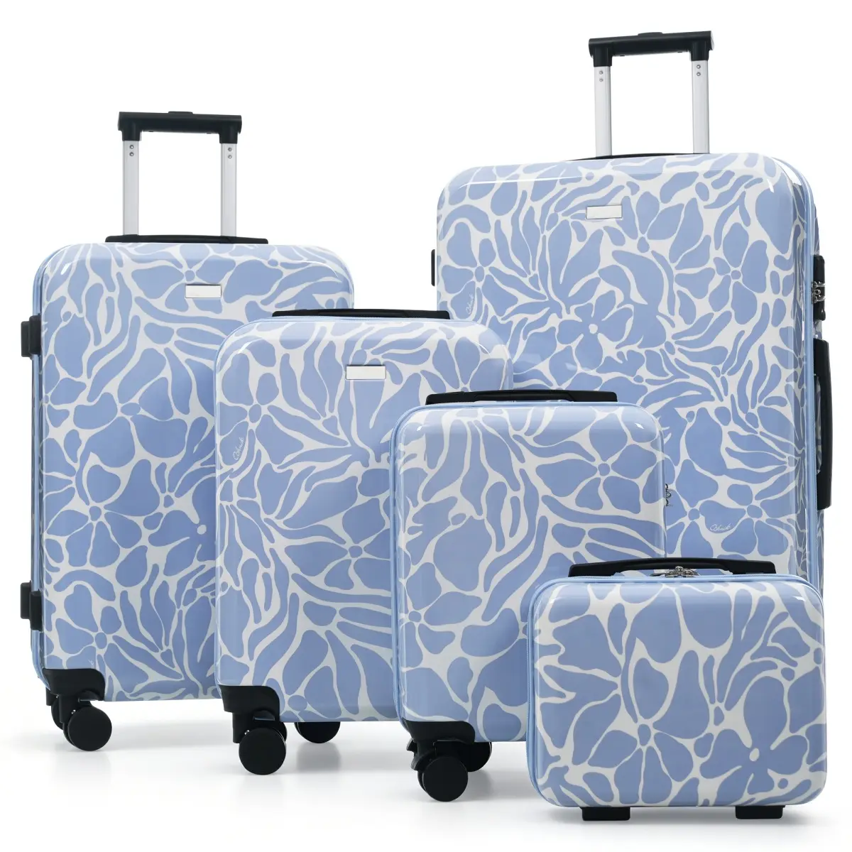 Aobtkel 5 Piece Hardshell Luggage Set 14/16/20/24/28 Inch, Lightweight ABS Suitcases with TSA Locks, 360° Double Spinner Wheels, 3-Level Telescopic Handles, Scratch-Resistant Shell, Carry On & Checked Travel Luggage for Family Trips, Blue