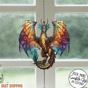 Majestic Dragon Window Hanging, Fantasy Suncatcher, Gothic Home Decor, Acrylic Effect, Unique Gift for Dragon Lovers