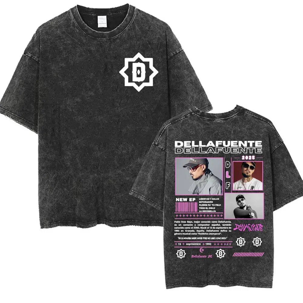 Rapper Dellafuente 2025 Tour Vintage Washed T-shirt Men Women Summer Fashion Short Sleeve T Shirt Oversized 100% Cotton T Shirts Rapper Dellafuente 2025 Tour Vintage Washed T-shirt Men Women Summer Fashion Short Sleeve T Shirt Oversized 100% Cotton T Shirts