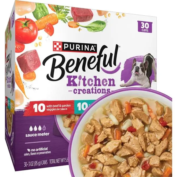 Beneful Kitchen Creations Wet Dog Food Variety Pack – Beef, Chicken & Lamb Recipes (30 Cans, 3 oz)