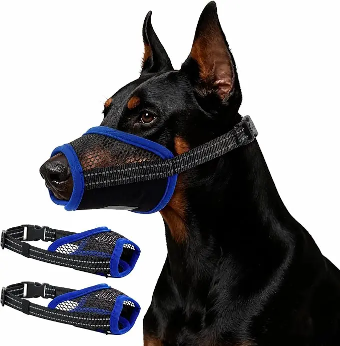 Kuoser 2 Pack Dog Muzzle，Soft Mesh Muzzles for Small Dogs, Blue Purple | Adjustable Dog Muzzles for Biting and Chewing, Breathable Dog Mouth Guard for Scavenging Grooming, Allow Panting Drinking