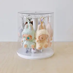 Transparent Acrylic Dustproof Display Box, 360° Rotating Stand with Hooks, Storage for Plush Toys & Handmade Dolls, School Gift