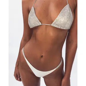 VASP Women's Rhinestone Halter Bikini Set, 2026 New Sparkly Low Waist 2-Piece Swimsuit, Shiny Diamond Tassel Bathing Suit, Sexy Y2K Swimwear for Beach, Pool Party & Night Out