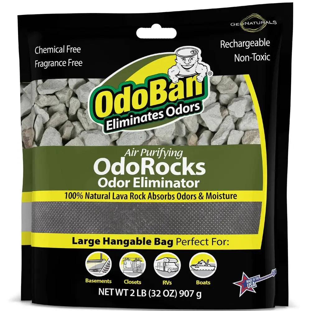 OdoRocks Eco-Friendly Natural Volcanic Mineral Odor Eliminator Bag - 32oz (2lb/907g), Unscented, Non-Toxic, Rechargeable, 6-12 Month Use, for Home, Car, Basements, Boats, 2 Lb