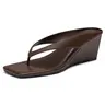 Athlefit Women's Basic Wedge Flipflop Sandals - Dressy Square Toe Thong Slip-On, 2.4 inches Cushioned Low Heel, Breathable Adjustable Strap, Black Casual Outdoor Sandals for All Seasons Summer Parties