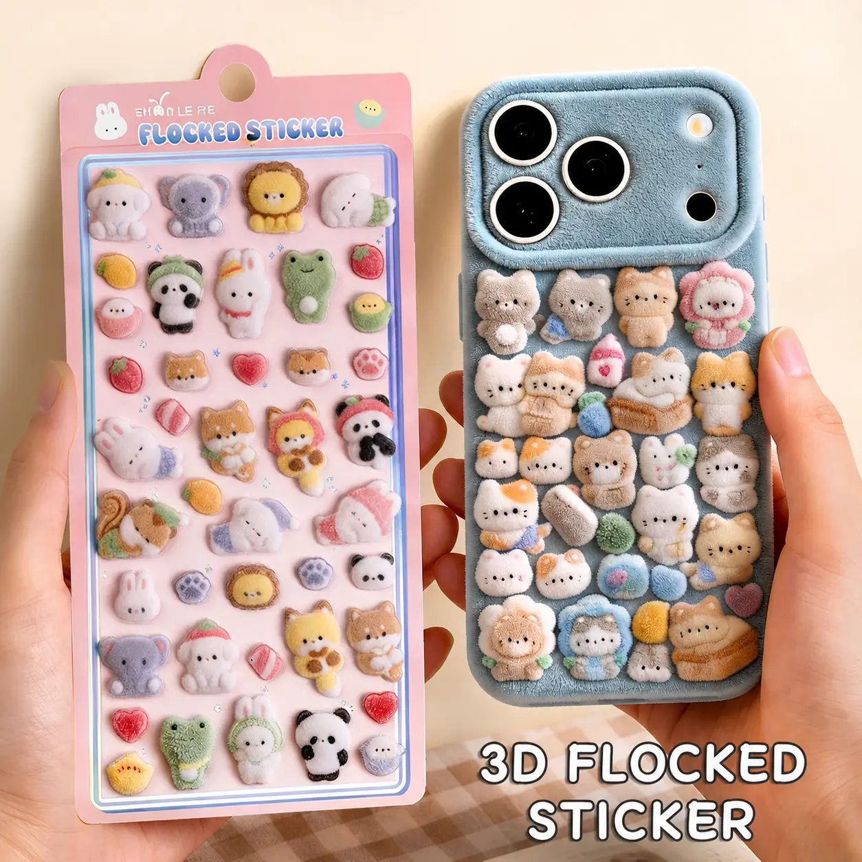 High Quality 3D Flocked Embossed Stickers, Premium Kawaii Plush Animal Stickers for Phone Case, Scrapbooking, Journaling, DIY Crafts