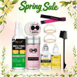 Goiple 9 Piece Wig Essentials Kit Lace Front Glue Remover Caps Elastic Band Edge Control Brush Melting Spray Haircare Set