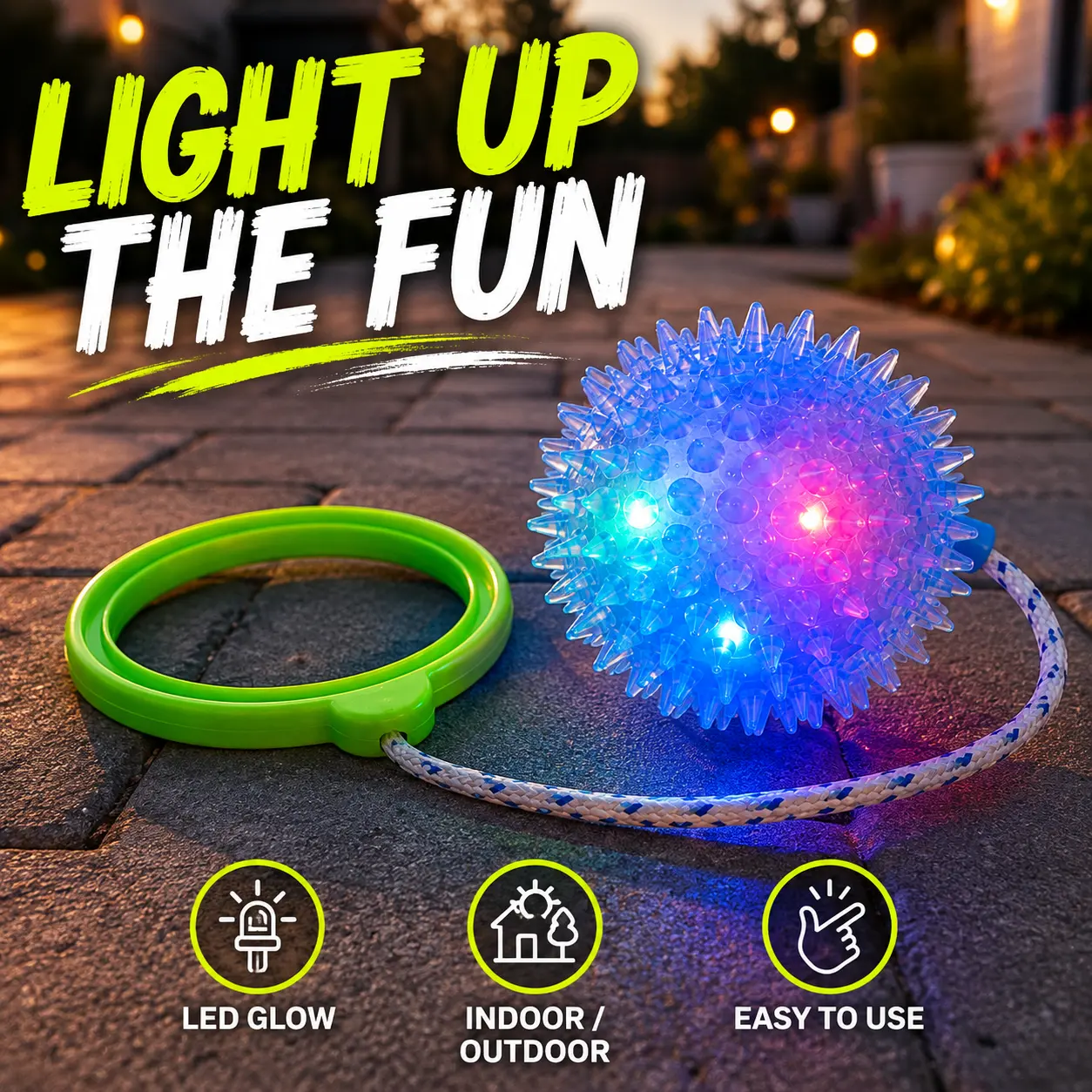 LED Light Up Spin N' Skip Toy | Neon Ankle Skip Ball for Active Play | Neon Hopping Toy with Light-Up Ball | Random Colors | Indoor and Outdoor Fun