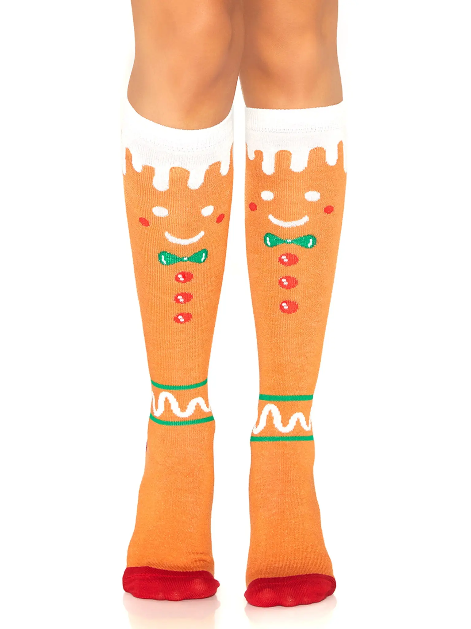 Funny Gingerbread Man Knee Socks for Women, Festive Holiday Hosiery Fabric with a Soft Elastic Top and Reinforced Toe