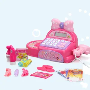 Pretend Play Cash Register Toy with Game Food, Realistic Sounds, Supermarket Counter, Perfect Gift for Kids over 3 Years