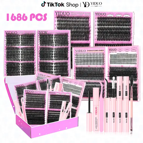 YIDUO D Curly 0.07mm Lash Cluster Kit - 2X Bond & Seal, DIY Eyelash Extensions, Beginner Bulk Pack, Nature-Inspired Wispy Volume False Lashes for Adults