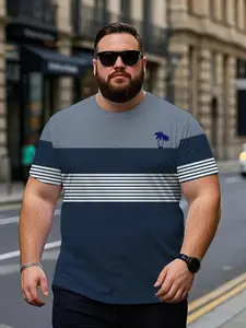 Men's Breathable Short Sleeve T-Shirt, Geometric Print, Loose Fit, Round Neck Casual Sportswear, All Seasons, Athletic Shirts