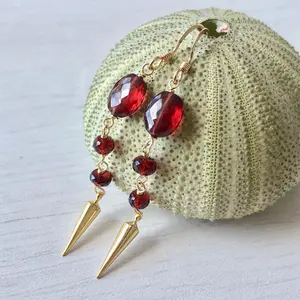Garnet Pointy Long Earrings- January Birthstone