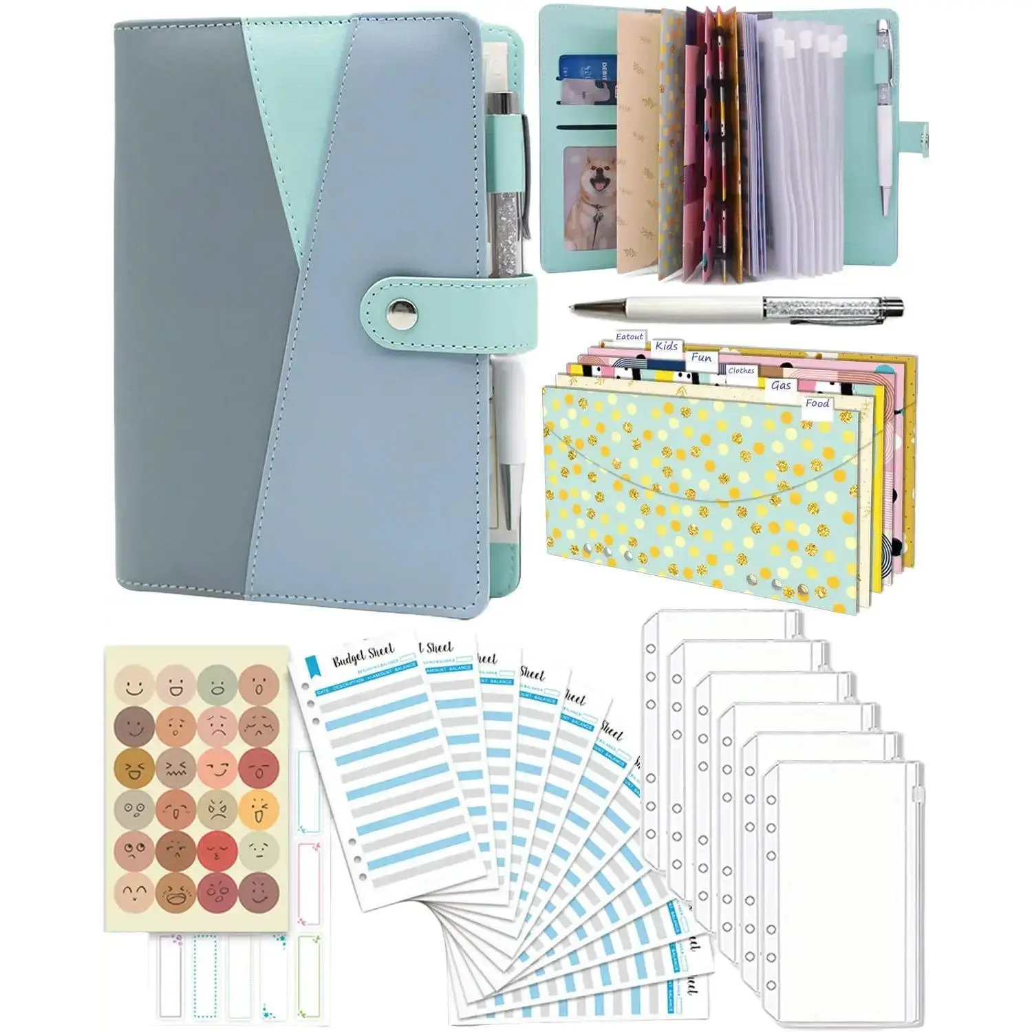 Binder with Zipper Envelopes, Cash Envelopes for Budgeting Money Saving Binder with Budget Sheets, Zipper Pockets, Cash Envelopes, Stickers & Pen, Money Binder Organizer for Cash