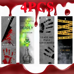 4 Piece Pet Printed Bookmarks, Unique Murder Pattern Design, Durable and Stylish, Perfect Gift for Reading Lovers, Random Color Tassels, Unique Patterns