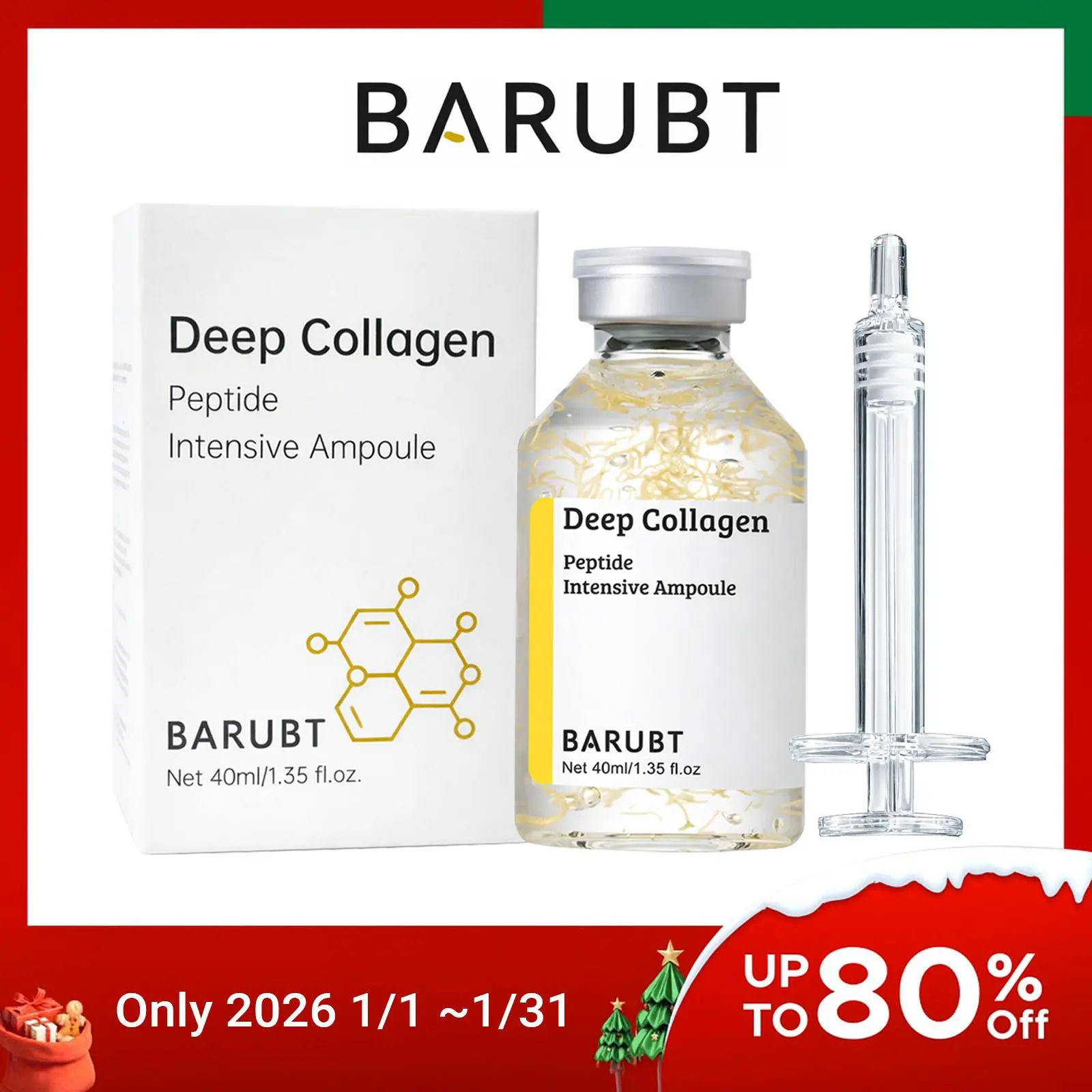 [BARUBT] Single Bottle Deep Collagen Peptide Ampoule Syringe Serum, 40ml Anti-Aging Concentrate with Hyaluronic Acid, Intensive Care Skincare, Peptide Formula, Syringe Design, Mother's Day Gift (Patch Test First Recommended)