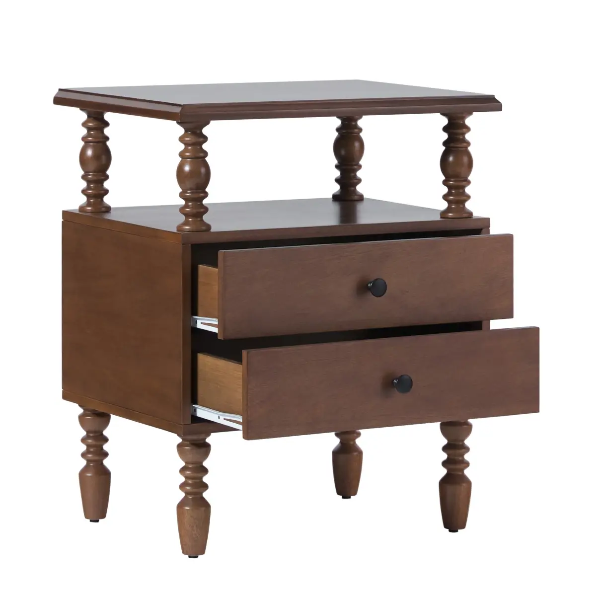 Walker Edison Farmhouse Night Stand - 26x17x22 in. Easy-Assembly Solid Wood 1-Drawer Spindle Bedside Table, Dark Brown (Model WEVIV012D2BR1) for Farmhouse Collections, Farmhouse Night Stands