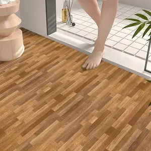 Thickened 0.25mm Wood Color Bathroom Toilet Waterproof Floor Sticker, Vinyl Floor Tiles, Self-adhesive Non-slip Bathroom Floor Tile Renovation Kitchen Floor Decal, Easy to Install