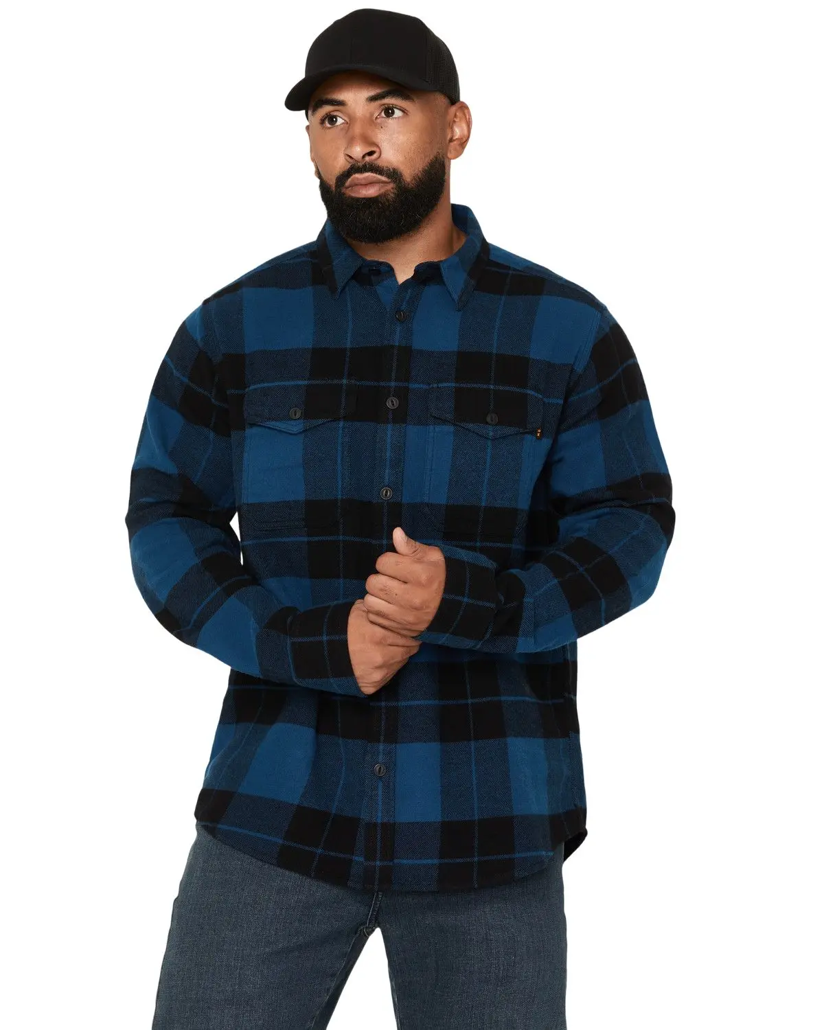 Hawx Men's Men'S Bull Plaid Print Long Sleeve Button-Down Flannel Shirt - Hxfa26fl58-Nvy