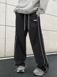 Unisex Regular Fit Letter Patched Side Stripe Drawstring Waist Pants, Casual Pocket Elastic Waist Trousers for Daily Wear, Fashion Men's Bottoms for All Seasons