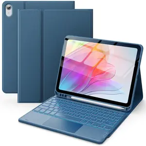 for iPad 10th Generation Case with Keyboard, 7 Color Backlight, Multi-Touch Trackpad, Flip Stand Case with Pencil Holder, 2  Channels for iPad (A16) 11th/10th Gen 2025/2022, Steel Blue