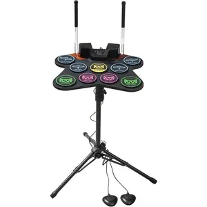 VEVOR Electric Drum Set, 9 Pads, Roll-up Drum Practice Pad, Electronic Drumset with Headphone Jack, Stand, Double Pedals, Light Up Drum Sticks, Built-in Dual Speakers, Instrument Toy for Kids Ages 3+Holiday gifts