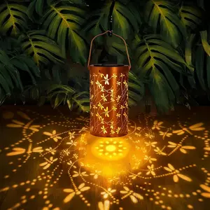 Solar Powered Outdoor Lanterns with Dragonfly Pattern - Easy Auto On Off Landscape Lighting for Pathway Patio Lawn Garden Decoration No Wiring