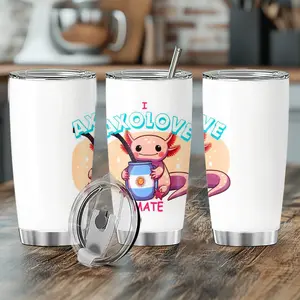 Tumbler Messi Walking Cute Colorful Axolotl Drinking An Argentine Mate Travel Hot Coffee Iced Insulated Stainless