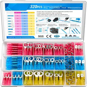 320 count Heat Shrink Wire Connectors Kit, Electrical  Crimp  Terminals, Insulated Spade Connectors for Automotive Marine Boat , Include Rings Forks Spade  Splices