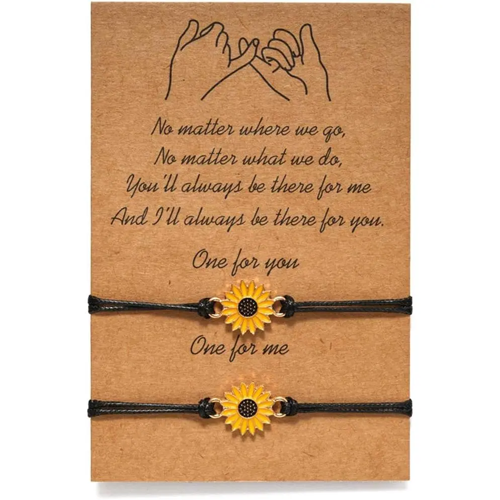 Pinky Pomise Distance Matching Bracelets for  Friends Women Sunflower Boho Bracelet Friendship Jewelry Birthday Gifts with Gift Card