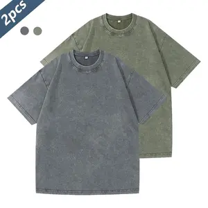 2-Pack [American Vintage Washed Look] Pre-Worn Loose Fit Pure Cotton Short Sleeve T-Shirts, Multicolor Basic Everyday Tops
