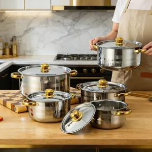 5-piece kitchenware set with lid - suitable for induction cooker and gas stove deep soup/hot pot pot, amphora can be boiled, stewed, fryed, commercial and household dual-use Cookware Induction Cookware Sets