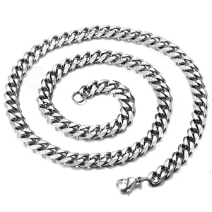 Stainless Steel Cuban Curb Chain Necklace 3/5/7/9/11mm Silver Color 16-30" Unisex Durable Handcrafted Jewelry Birthday Anniversary Gift for Men Women
