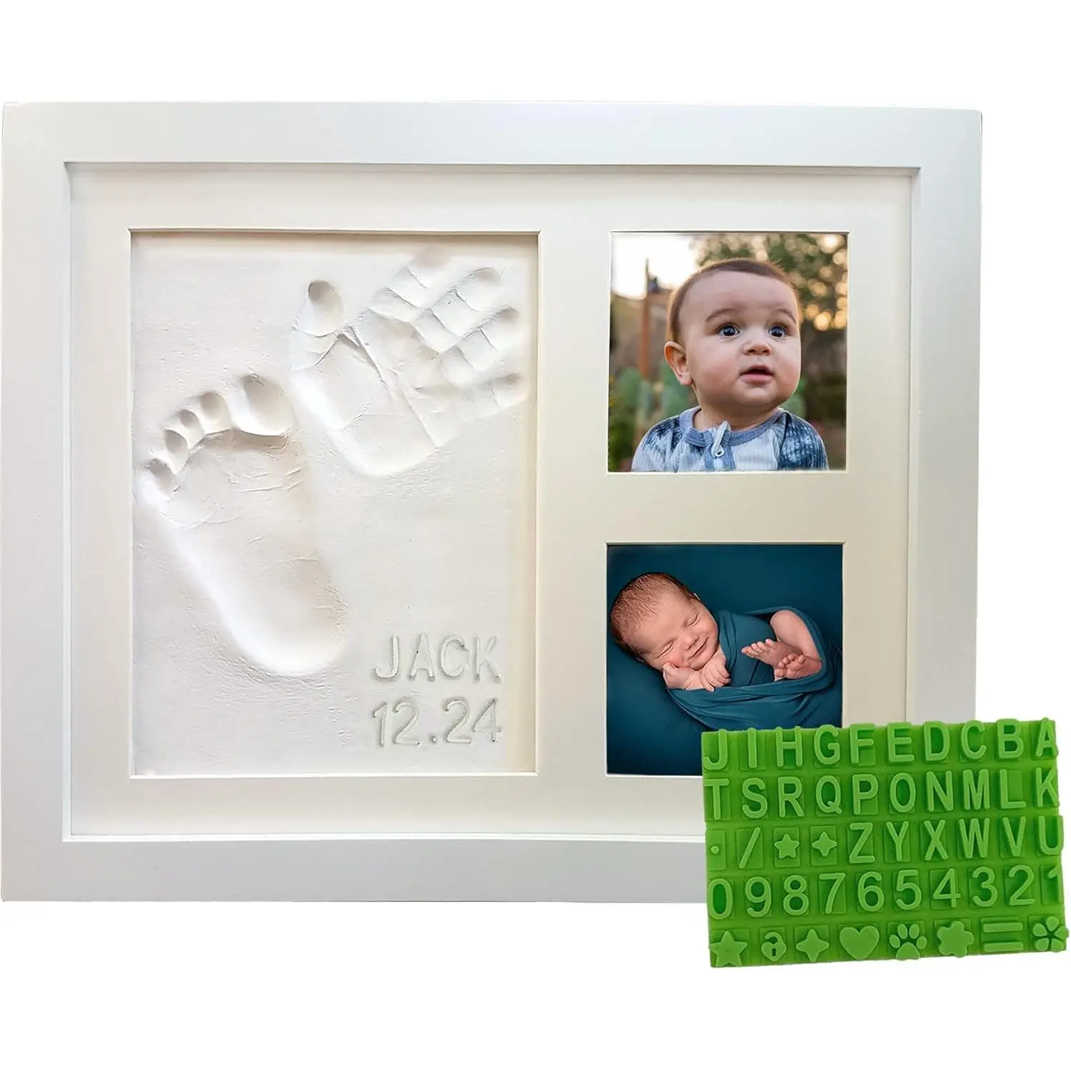 Hand & Footprint Frame Keepsake Kit | Capture Milestone Moments with Safe Clay, Stencil Set &  Frame |    for  Showers | White