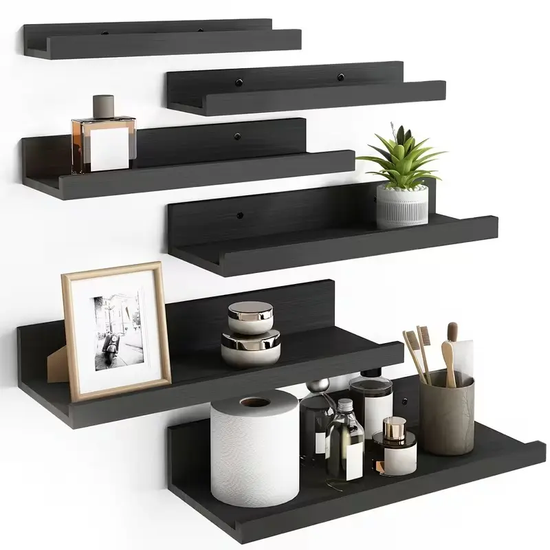 6 Pcs Floating Wall Mounted Shelves Wooden For Home Decor, Solid Wood Wall Mounted Shelves Set, 6pcs Floating Shelves Different Size,Save Space, Shelves For Room Decor, Bathroom Storage, Bedroom Shelves, Heavy Duty Shelf Kitchen Toilet