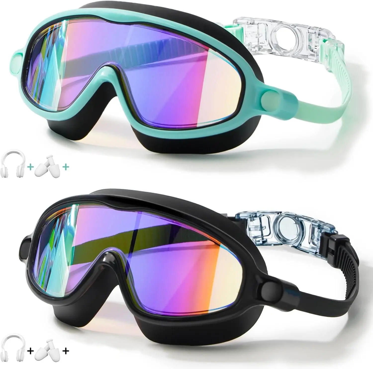 2-Pack Kids Swim Goggles for Ages 3–15, Anti-Fog Lenses with UV Protection, swimming Pool Water Goggles for Boys Girls, Swim Lessons, Beach, Water Park & Summer Fun anti-fog uv waterproof leakproof boy nose clip wide view anti-fog