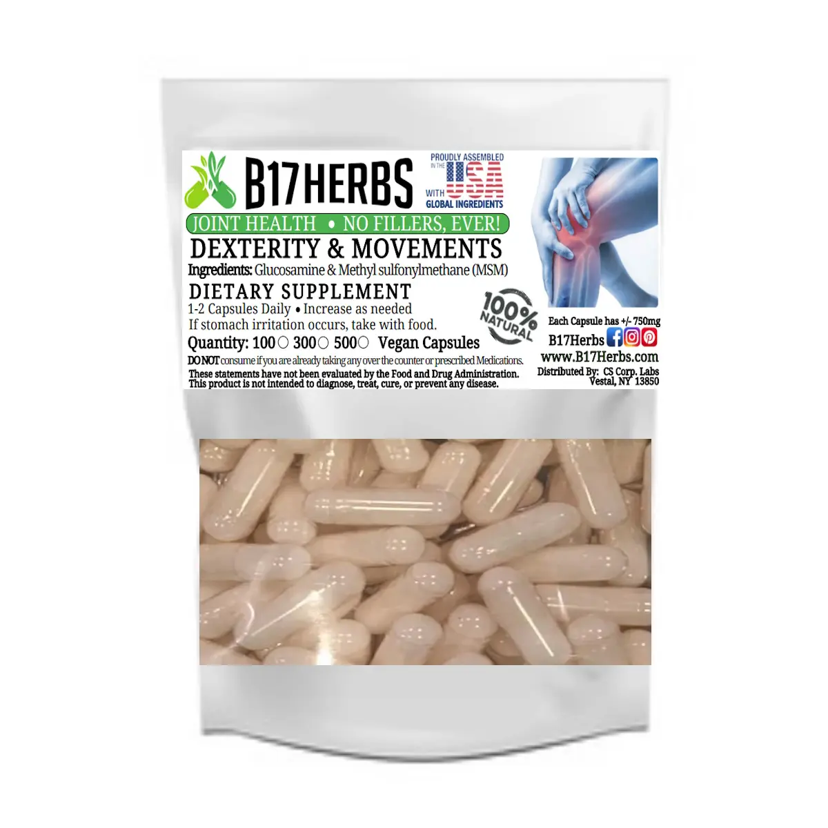 MSM and Glucosamine | 50:50 Ratio - 100 Veggie Capsules, 750mg