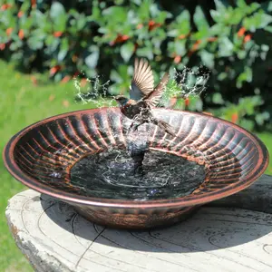 12.3" Solar Fountain Bird Bath for Outside, Metal Solar Bird Bath Fountains, Bird Bath Bubbler for Garden Patio Decor (Copper)