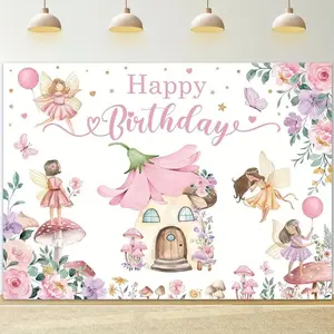 1pc Polyester Reusable Whimsical Fairy Decorative Banner, Enchanted Forest Flower Birthday Decoration, Durable Photo Backdrop for Girls’ Party & School Events, Photo Backdrops